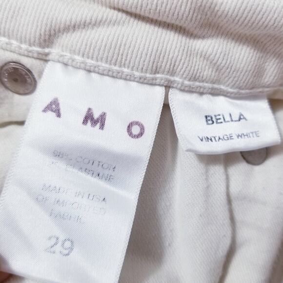 AMO Jeans Bella Vintage White Frayed Hem High Rise Denim - Picture 3 of 14